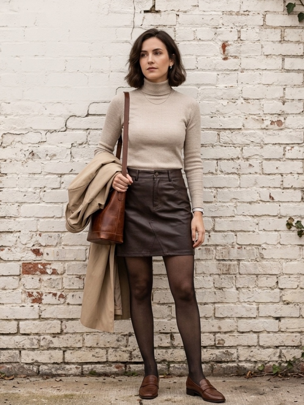 90s Minimalist Espresso Brown Faux Leather Mini Skirt | Quiet Luxury Autumn